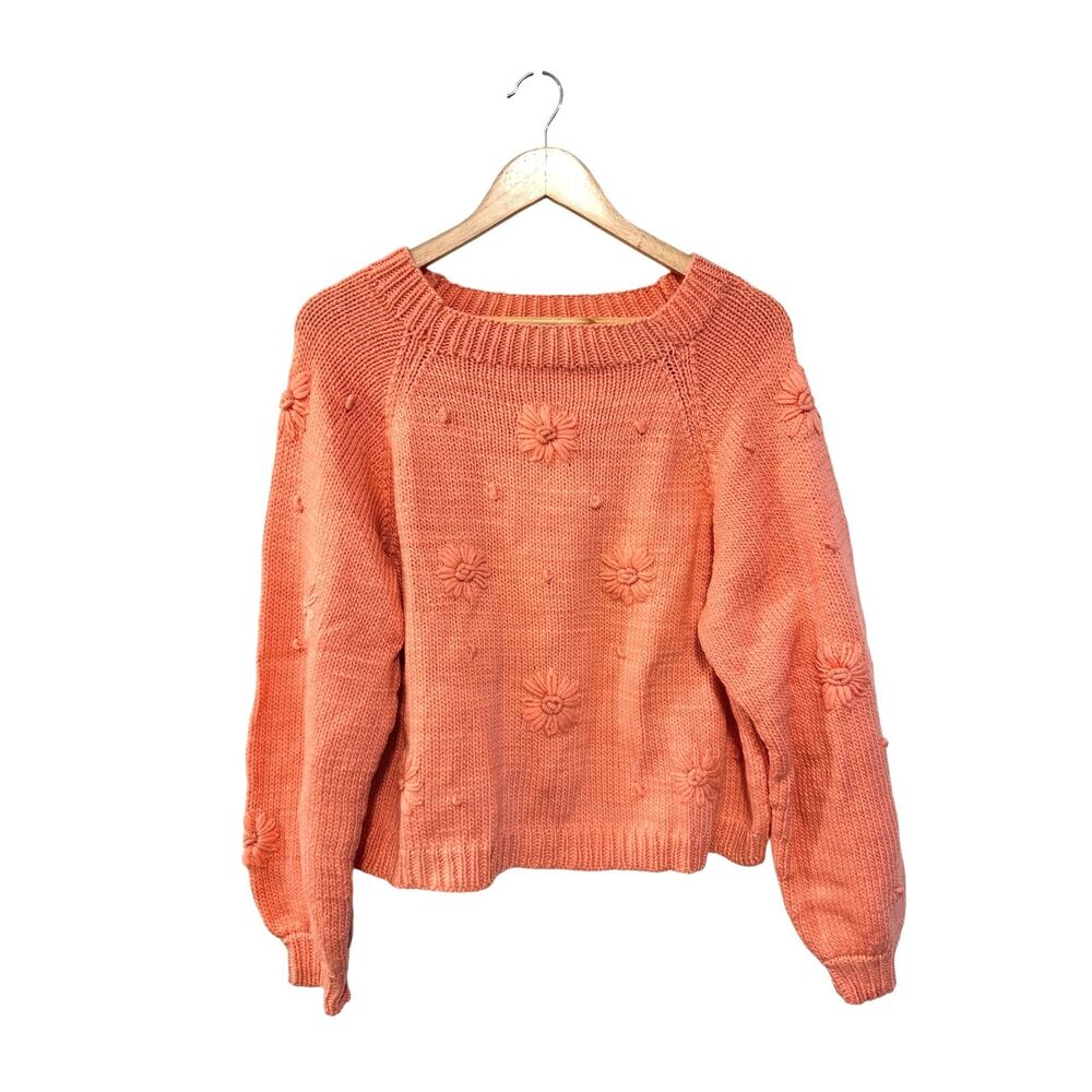 Free People x Tach Clothing M Jana Sweater 100% Wool Handmade Knit Coral Pink - Picture 2 of 11